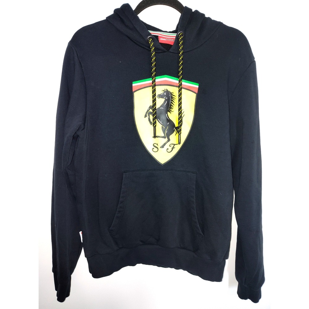 Scuderia Ferrari Black Shield Logo Hoodie Mens Small F1 Racing Sweatshirt stichd